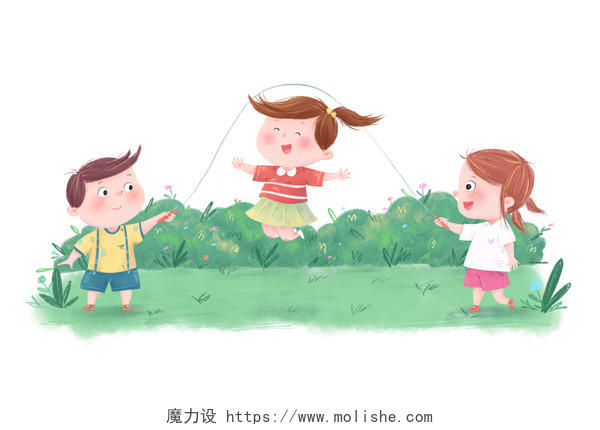 开学季儿童跳绳卡通插画
